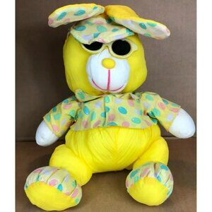 Vintage Interpur Yellow Nylon Bunny Plush Stuffed Animal Jellybean Candy HTF 11"